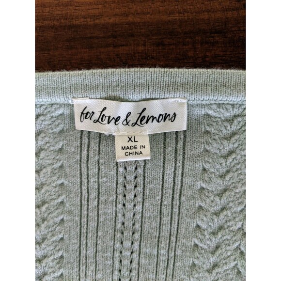 For Love & Lemons Lace Trimmed Cardigan Women's Sz XL Ribbed V-neck Fitted Mint - Picture 8 of 9